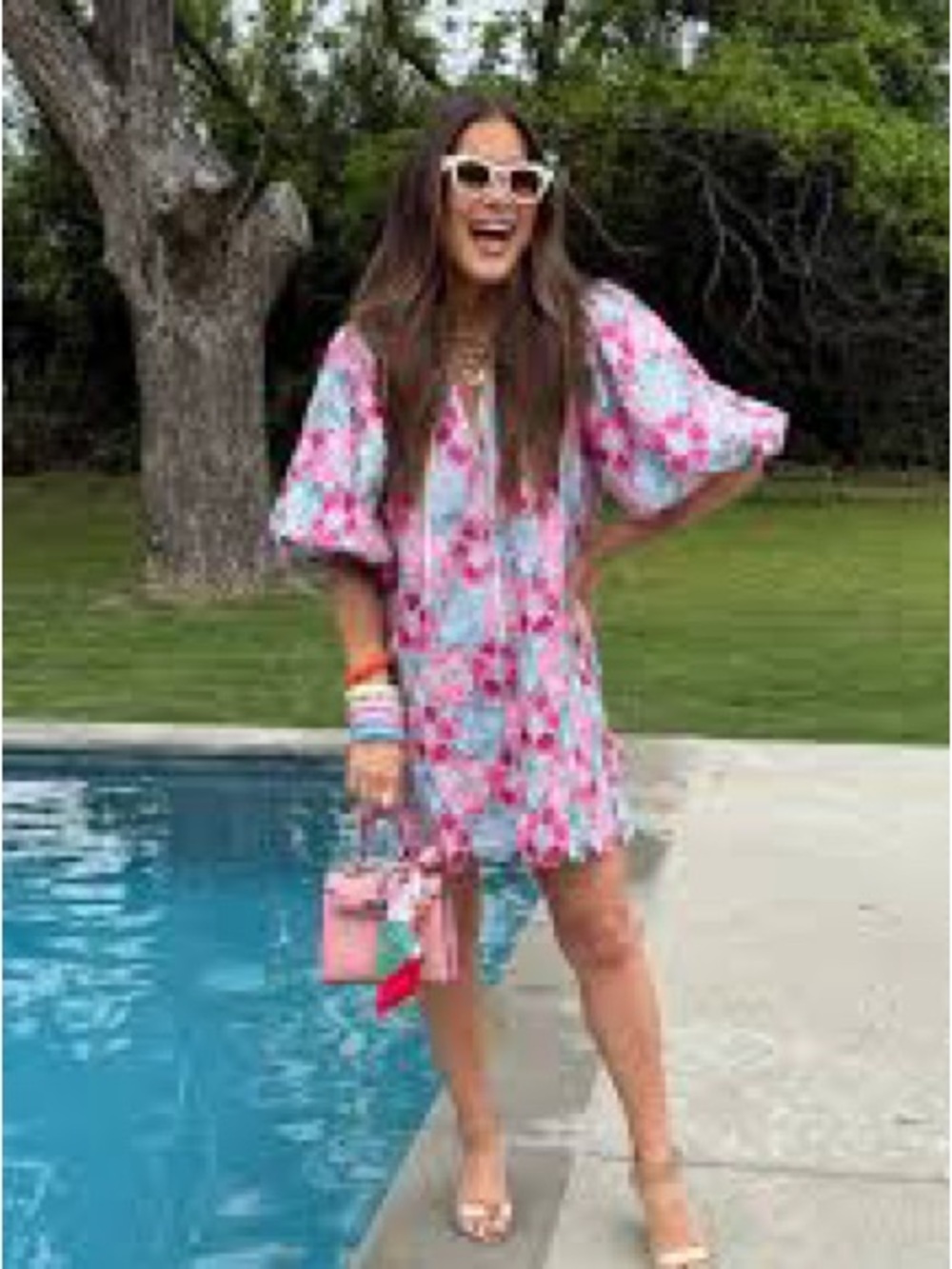 Buddy Love Blue and Pink Lace Floral Shift Dress, NWT